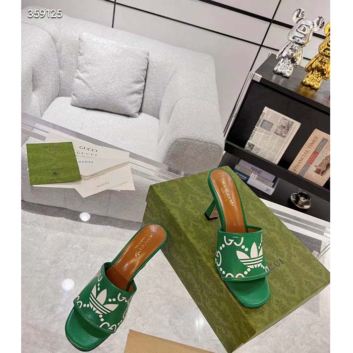 G*u*i women adidas x G*u*i slide sandal gg trefoil suede green leather