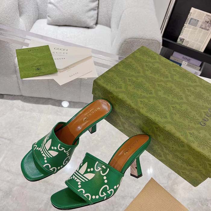 G*u*i women adidas x G*u*i slide sandal gg trefoil suede green leather