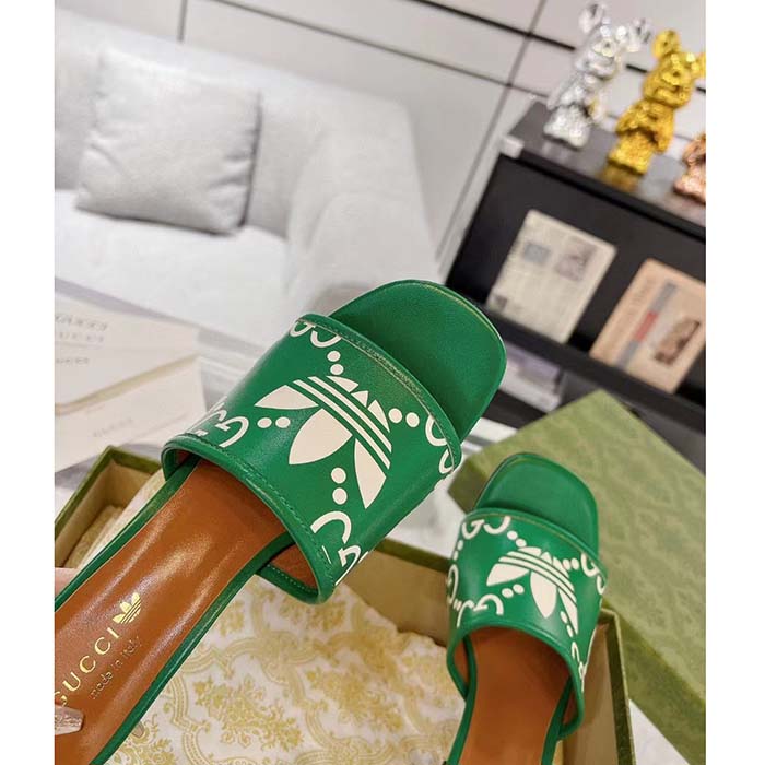 G*u*i women adidas x G*u*i slide sandal gg trefoil suede green leather