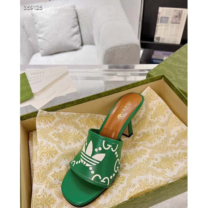 G*u*i women adidas x G*u*i slide sandal gg trefoil suede green leather