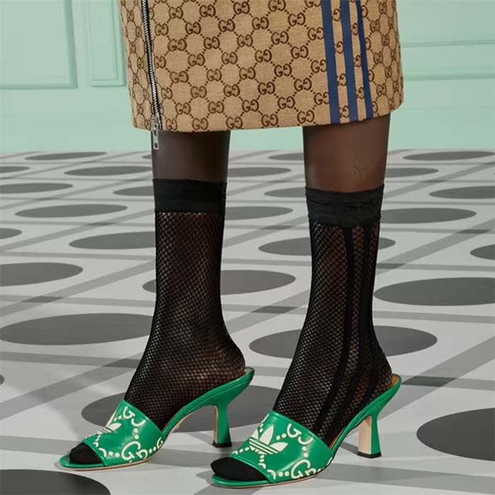 G*u*i women adidas x G*u*i slide sandal gg trefoil suede green leather