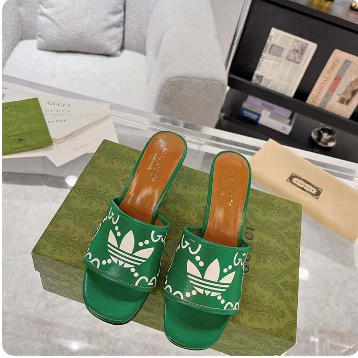 G*u*i women adidas x G*u*i slide sandal gg trefoil suede green leather