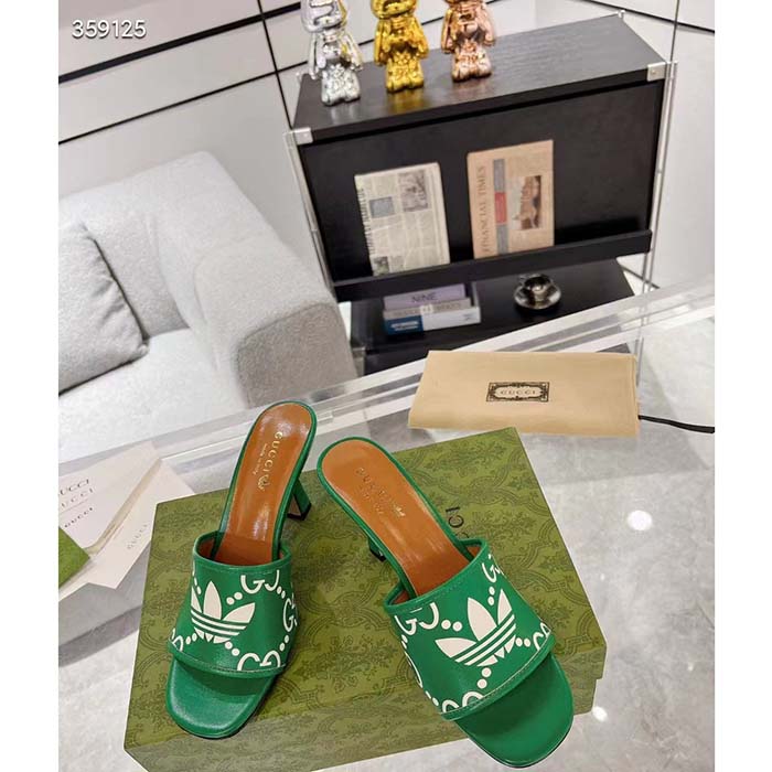 G*u*i women adidas x G*u*i slide sandal gg trefoil suede green leather