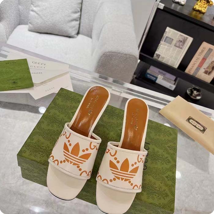 G*u*i women adidas x G*u*i slide sandal gg trefoil suede white leather