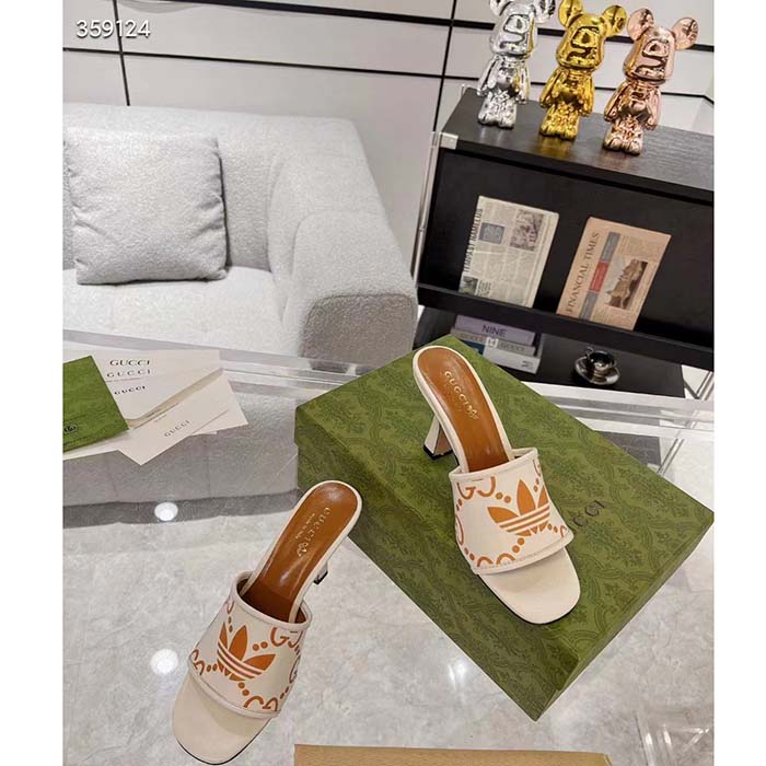 G*u*i women adidas x G*u*i slide sandal gg trefoil suede white leather