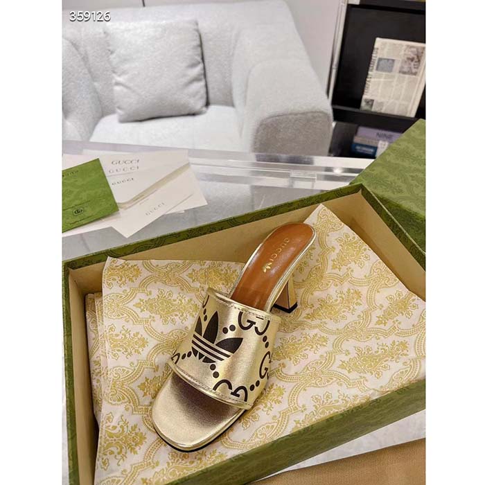 G*u*i women adidas x G*u*i slide sandal gold metallic gg trefoil smooth leather