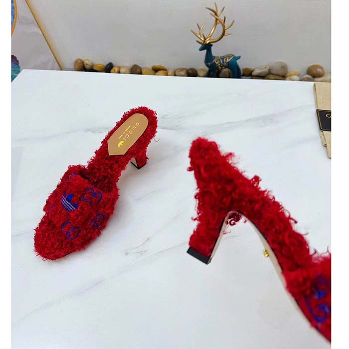G*u*i women adidas x G*u*i slide sandal red gg trefoil shearling-effect fabric