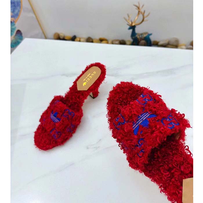 G*u*i women adidas x G*u*i slide sandal red gg trefoil shearling-effect fabric