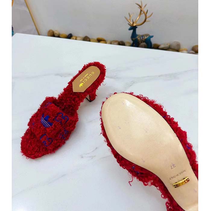 G*u*i women adidas x G*u*i slide sandal red gg trefoil shearling-effect fabric