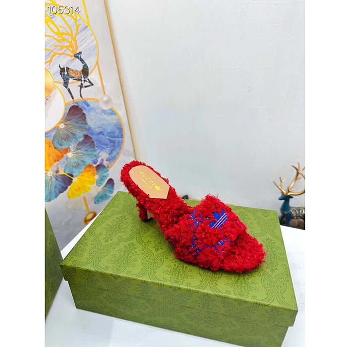 G*u*i women adidas x G*u*i slide sandal red gg trefoil shearling-effect fabric