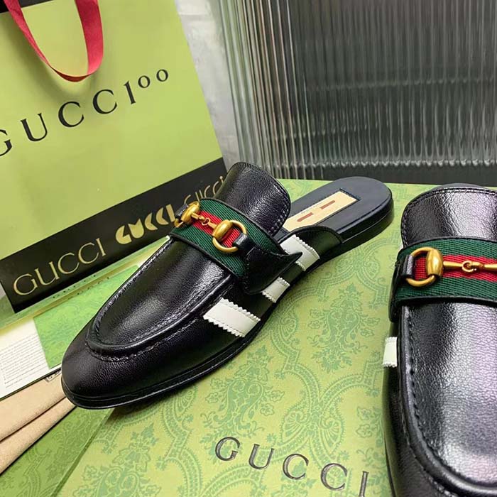 G*u*i women gg adidas x G*u*i slipper horsebit black leather flat