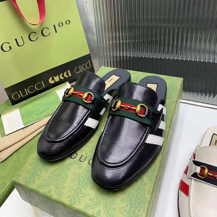 G*u*i women gg adidas x G*u*i slipper horsebit black leather flat