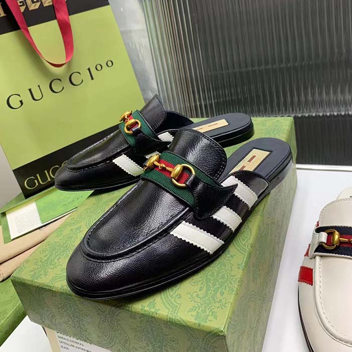 G*u*i women gg adidas x G*u*i slipper horsebit black leather flat