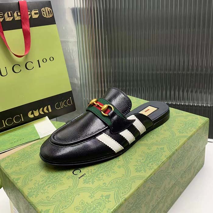 G*u*i women gg adidas x G*u*i slipper horsebit black leather flat