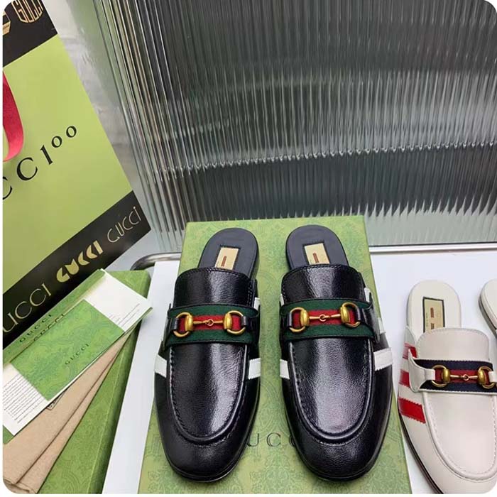 G*u*i women gg adidas x G*u*i slipper horsebit black leather flat
