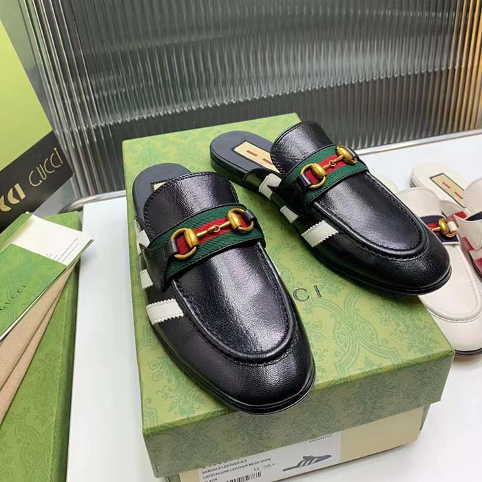 G*u*i women gg adidas x G*u*i slipper horsebit black leather flat