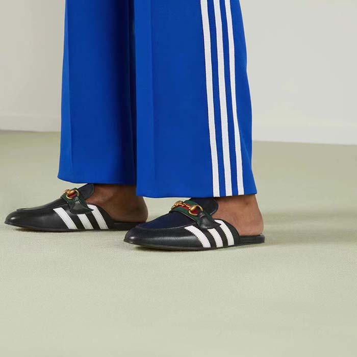 G*u*i women gg adidas x G*u*i slipper horsebit black leather flat