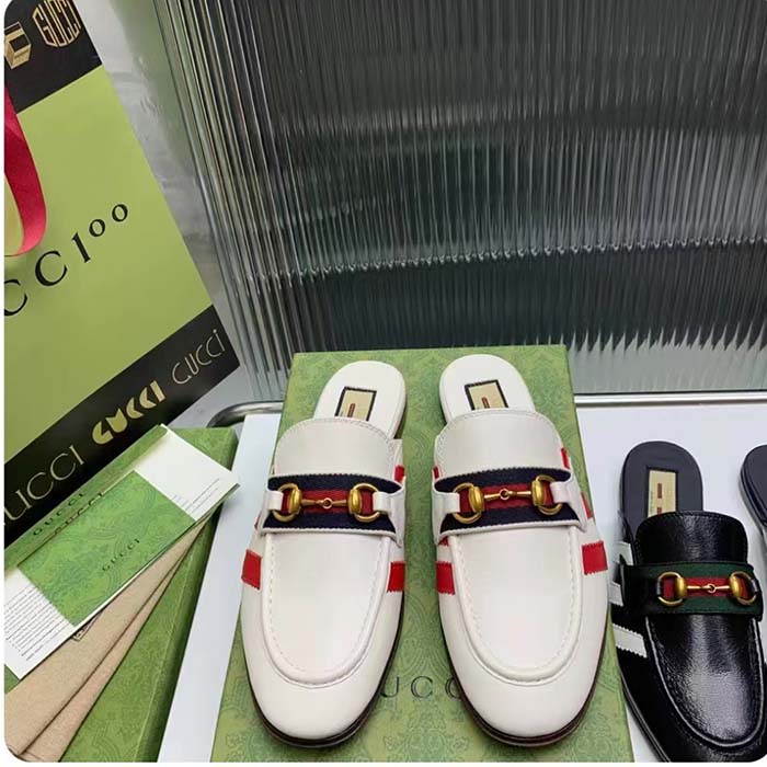 G*u*i women gg adidas x G*u*i slipper horsebit white leather flat