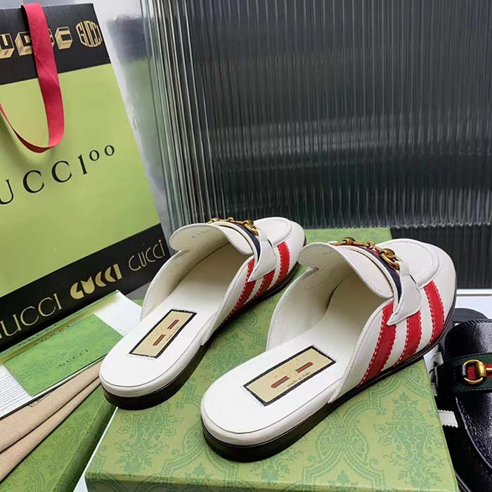 G*u*i women gg adidas x G*u*i slipper horsebit white leather flat