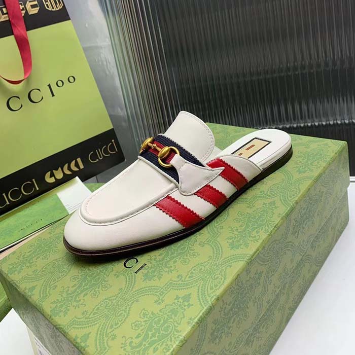 G*u*i women gg adidas x G*u*i slipper horsebit white leather flat