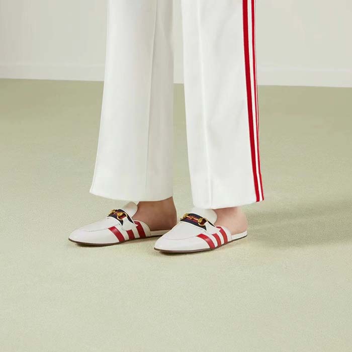 G*u*i women gg adidas x G*u*i slipper horsebit white leather flat
