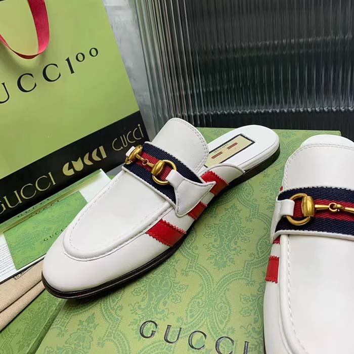 G*u*i women gg adidas x G*u*i slipper horsebit white leather flat