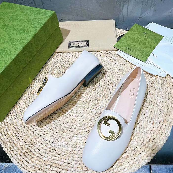 G*u*i women gg blonde ballet flat white round interlocking g leather