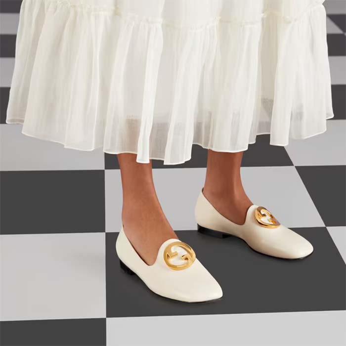 G*u*i women gg blonde ballet flat white round interlocking g leather