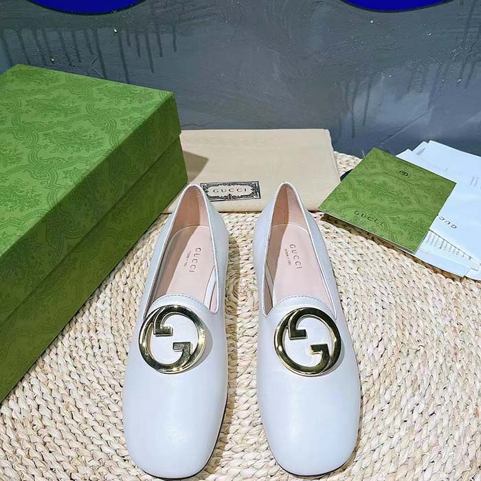 G*u*i women gg blonde ballet flat white round interlocking g leather