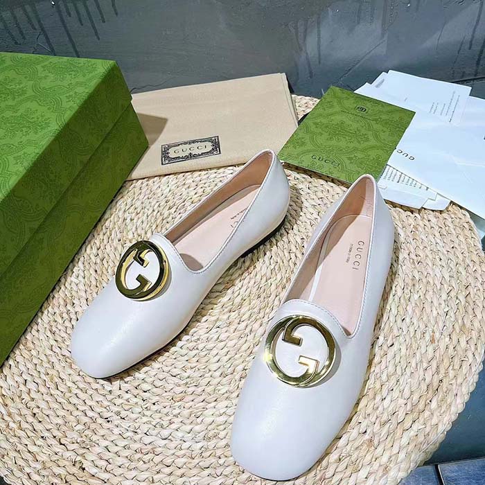 G*u*i women gg blonde ballet flat white round interlocking g leather