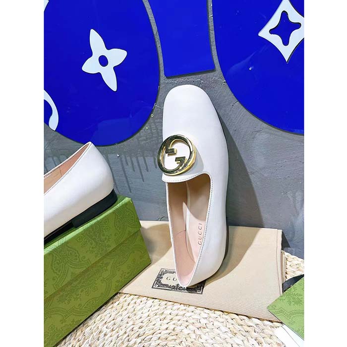 G*u*i women gg blonde ballet flat white round interlocking g leather