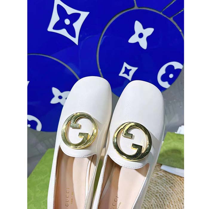 G*u*i women gg blonde ballet flat white round interlocking g leather