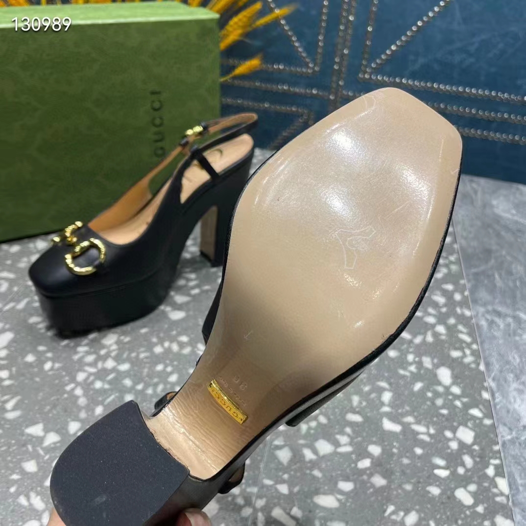 G*u*i women gg high heel pump horsebit black leather sole 12 cm heel