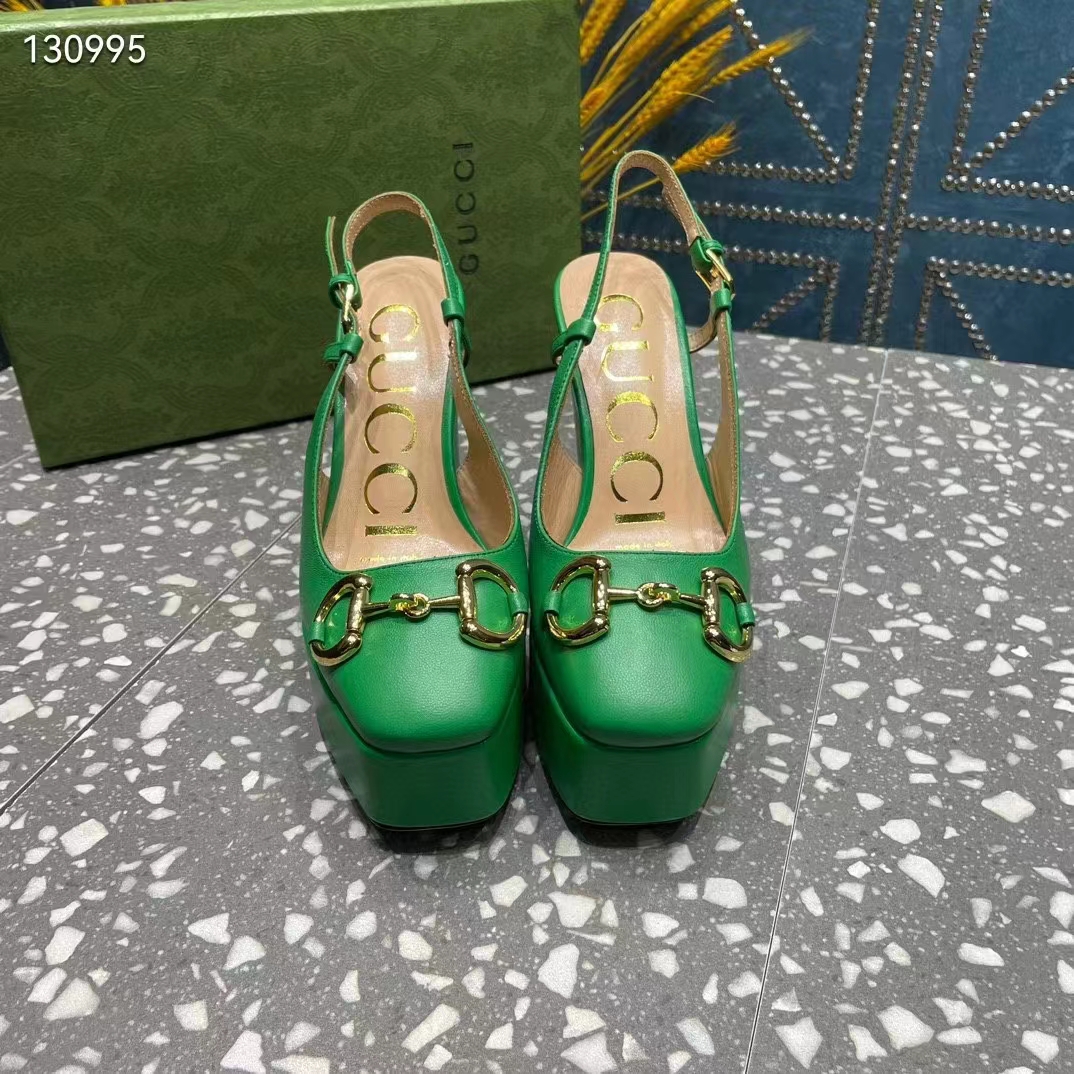 G*u*i women gg high heel pump horsebit green leather sole 12 cm heel