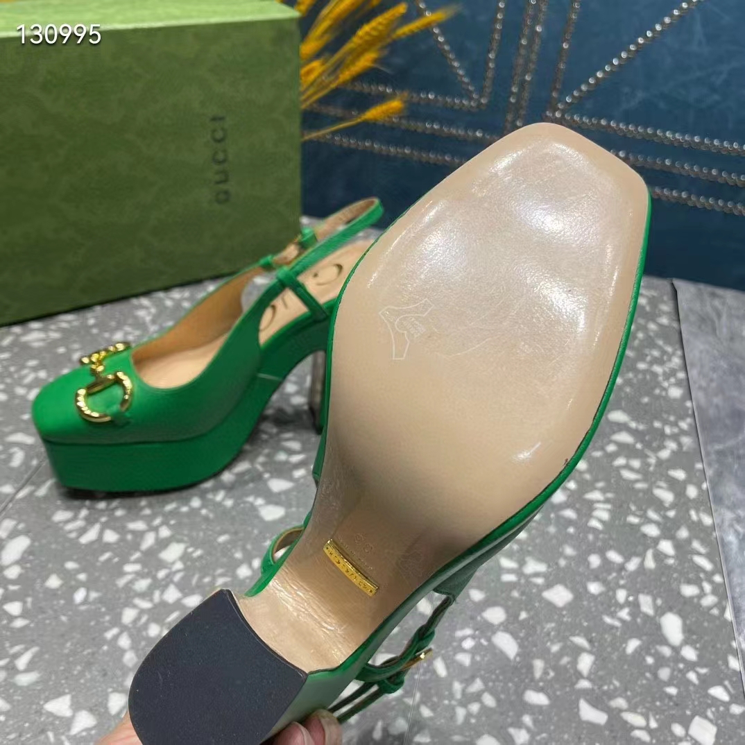 G*u*i women gg high heel pump horsebit green leather sole 12 cm heel