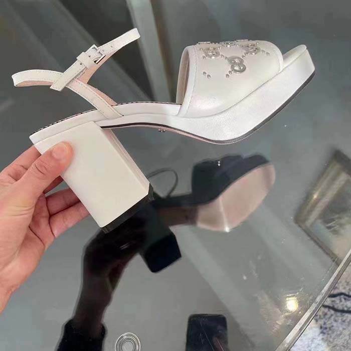 G*u*i women gg interlocking g studs sandal white leather mid 8 cm heel