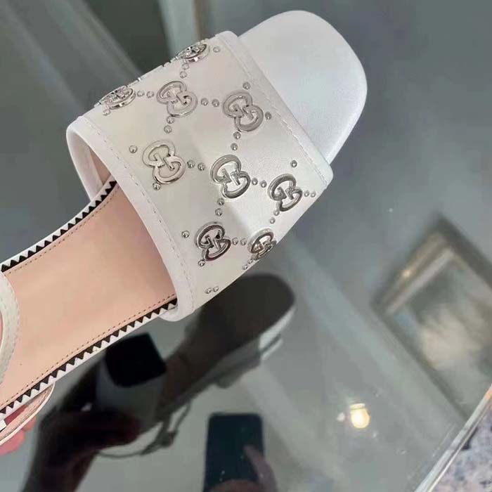G*u*i women gg interlocking g studs sandal white leather mid 8 cm heel