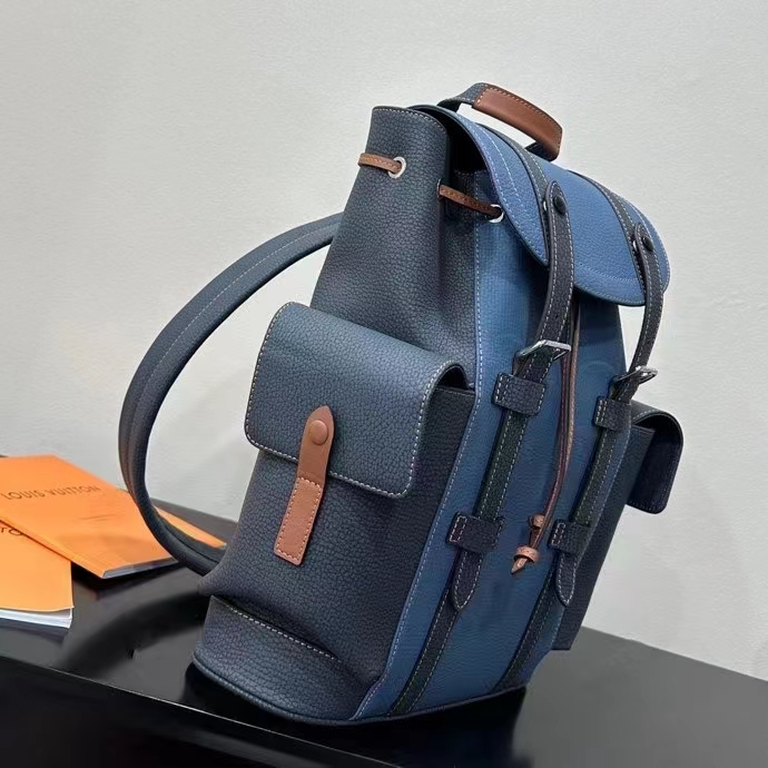 Louis Vuitton LV Unisex Christopher MM Backpack Denim Blue Navy Taurillon Leather