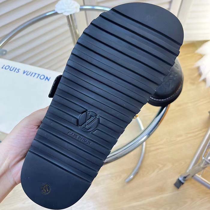 Louis Vuitton LV Unisex Cosy Flat Comfort Clog Black Monogram-Embossed Calf Leather