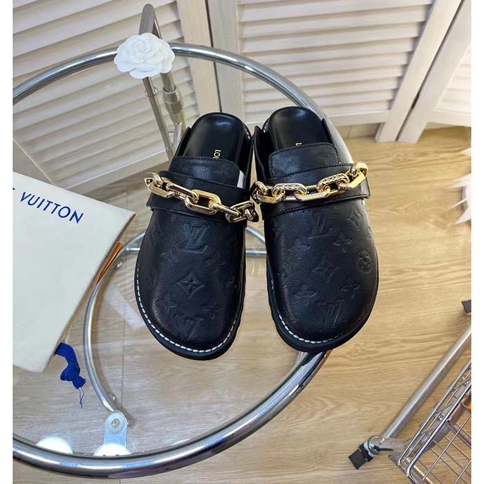 Louis Vuitton LV Unisex Cosy Flat Comfort Clog Black Monogram-Embossed Calf Leather