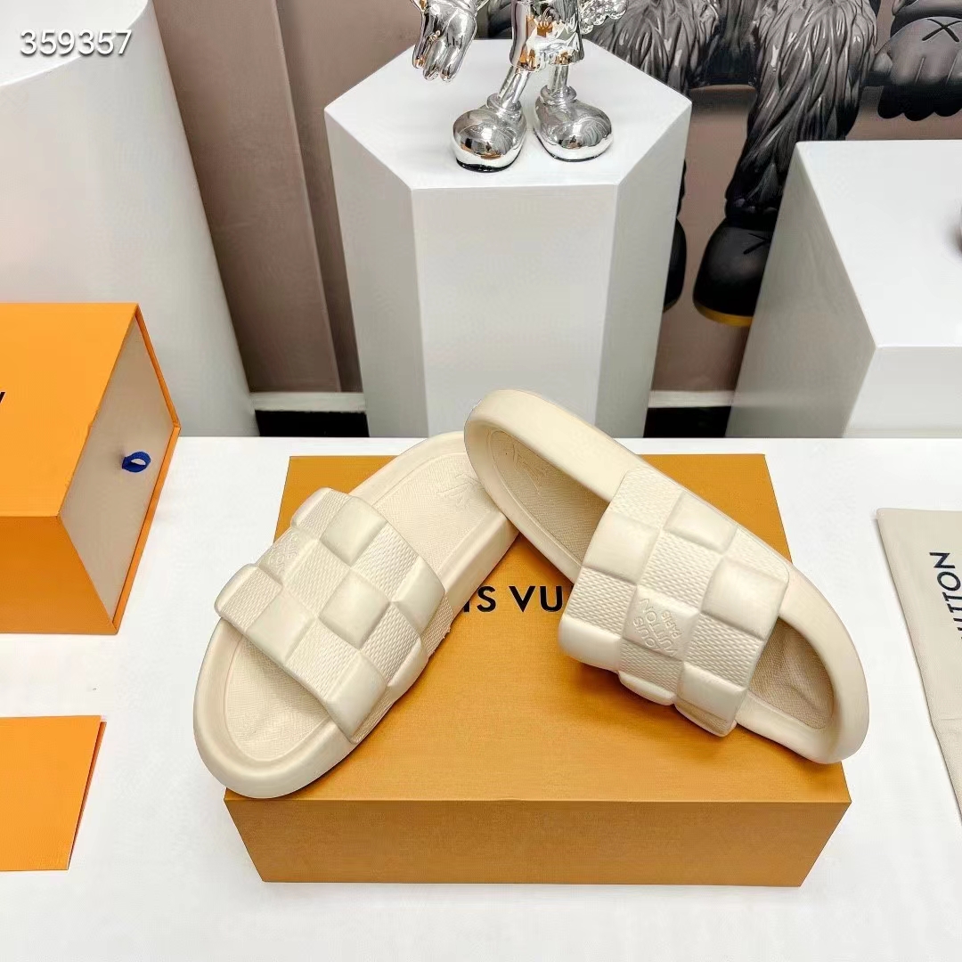 Louis Vuitton LV Unisex Waterfront Mule Beige Maxi Damier Rubber Waterproof Rubber
