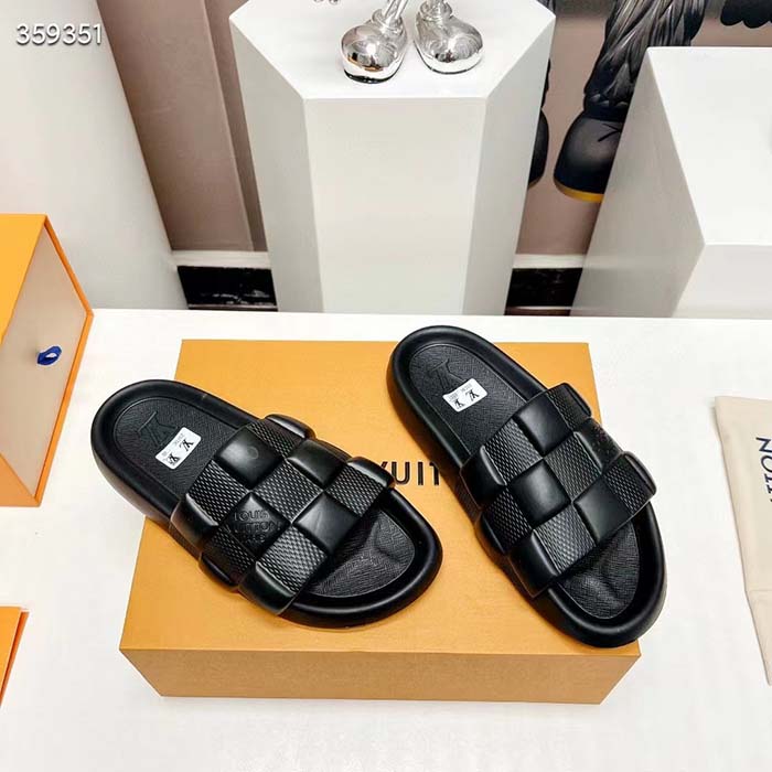Louis Vuitton LV Unisex Waterfront Mule Black Maxi Damier Rubber Waterproof Rubber