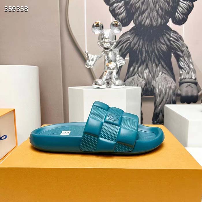 Louis Vuitton LV Unisex Waterfront Mule Lagoon Blue Maxi Damier Rubber Waterproof Rubber