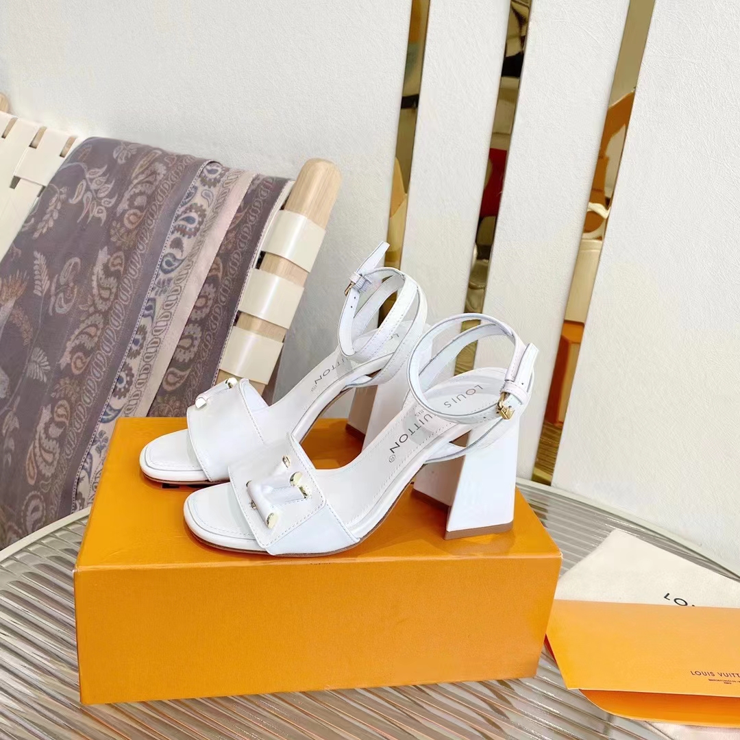 Louis Vuitton LV Women Shake Sandal White Patent Calf Leather 9.5 Cm Heel