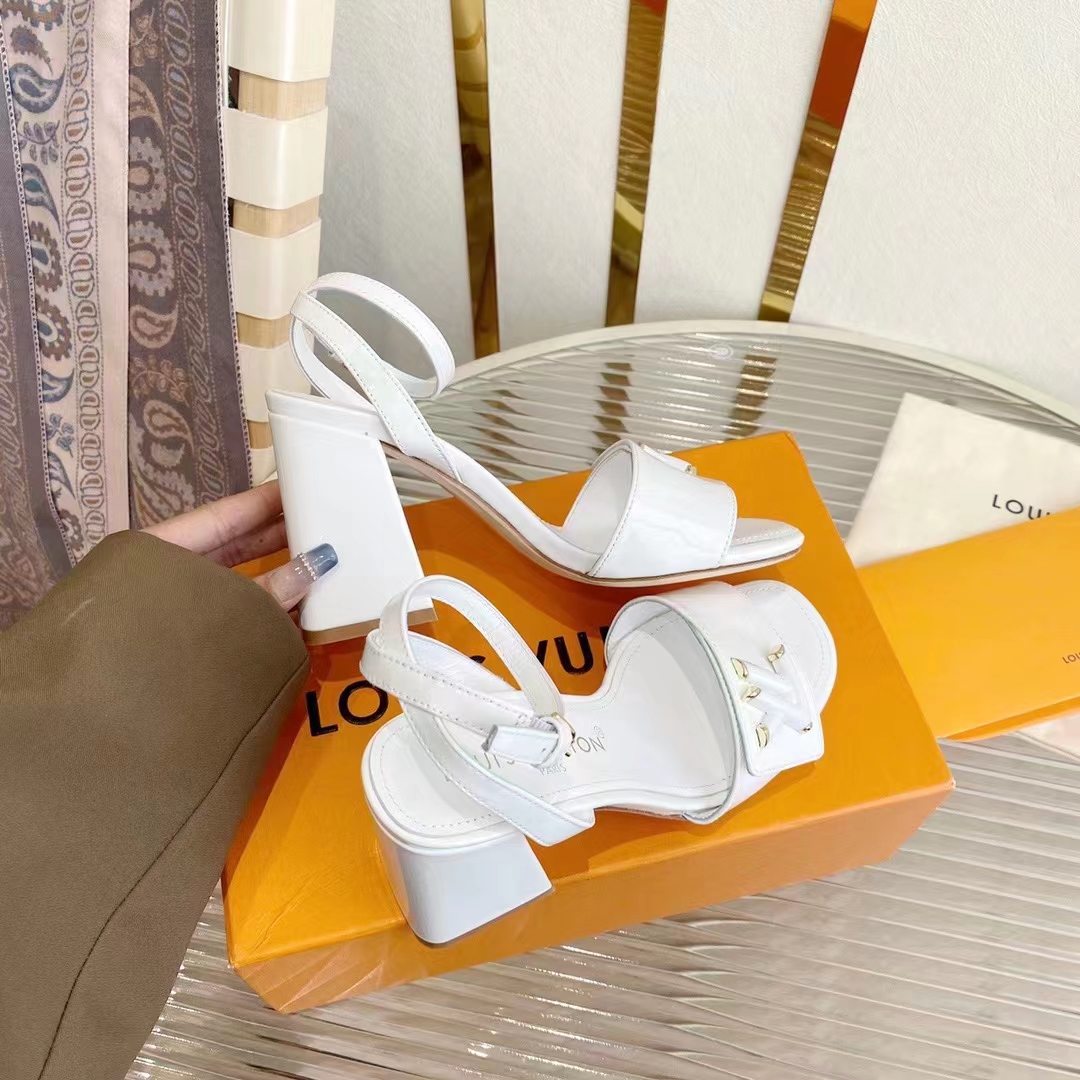 Louis Vuitton LV Women Shake Sandal White Patent Calf Leather 9.5 Cm Heel