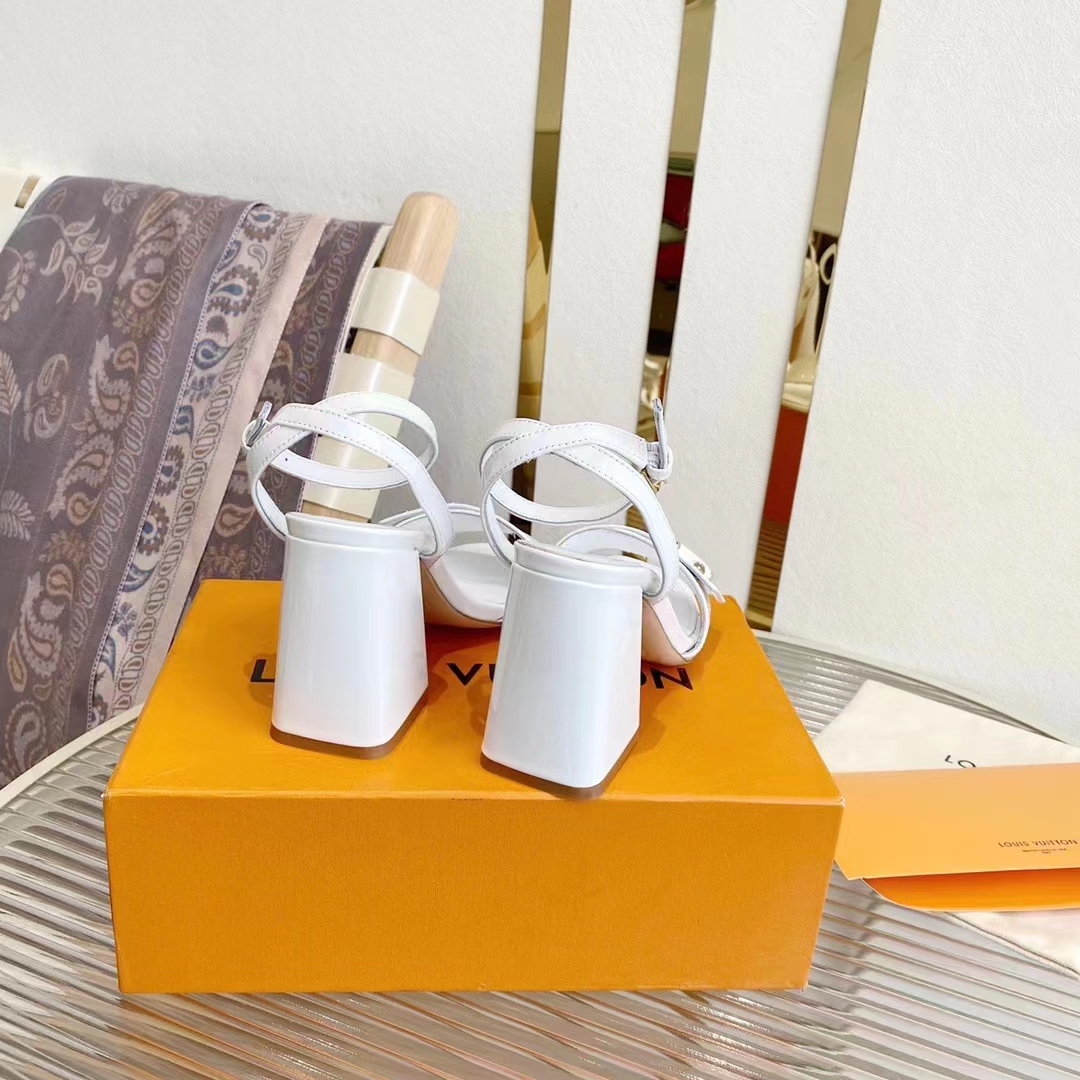 Louis Vuitton LV Women Shake Sandal White Patent Calf Leather 9.5 Cm Heel