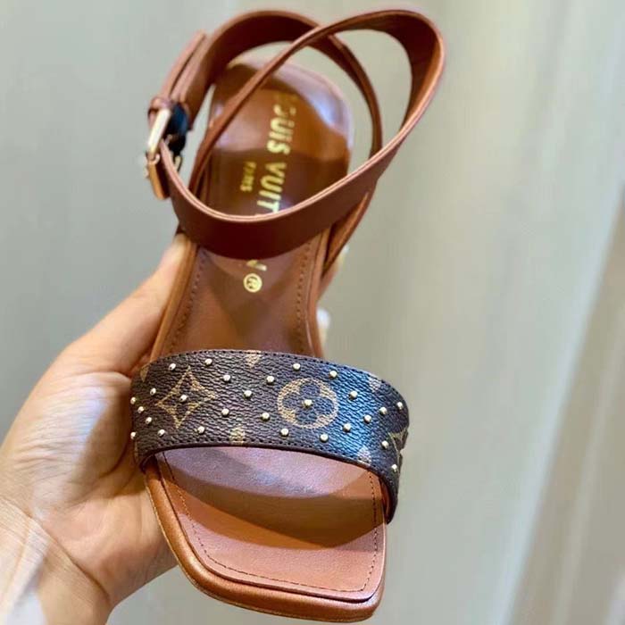 Louis Vuitton LV Women Silhouette Sandal Cacao Brown Patent Monogram Canvas Leather