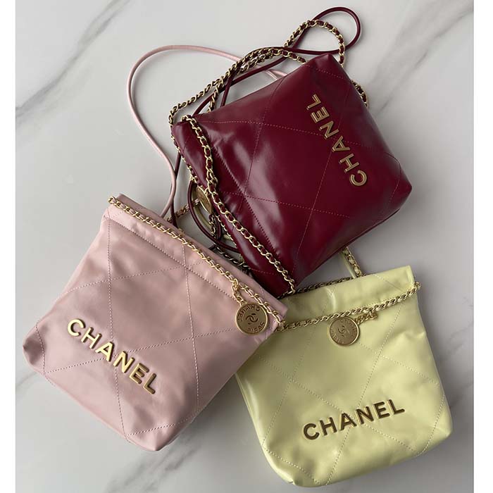Chanel Women CC 22 Mini Handbag Shiny Calfskin Gold-Tone Metal Yellow