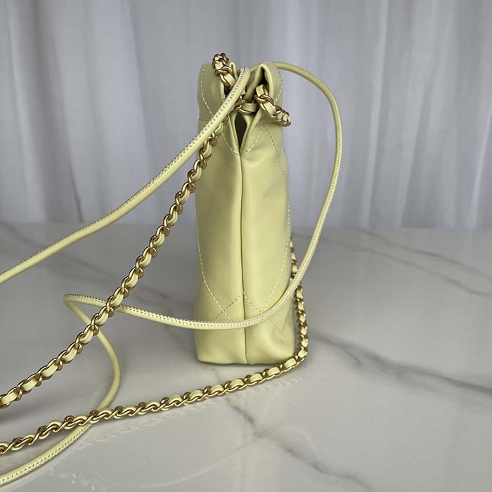 Chanel Women CC 22 Mini Handbag Shiny Calfskin Gold-Tone Metal Yellow