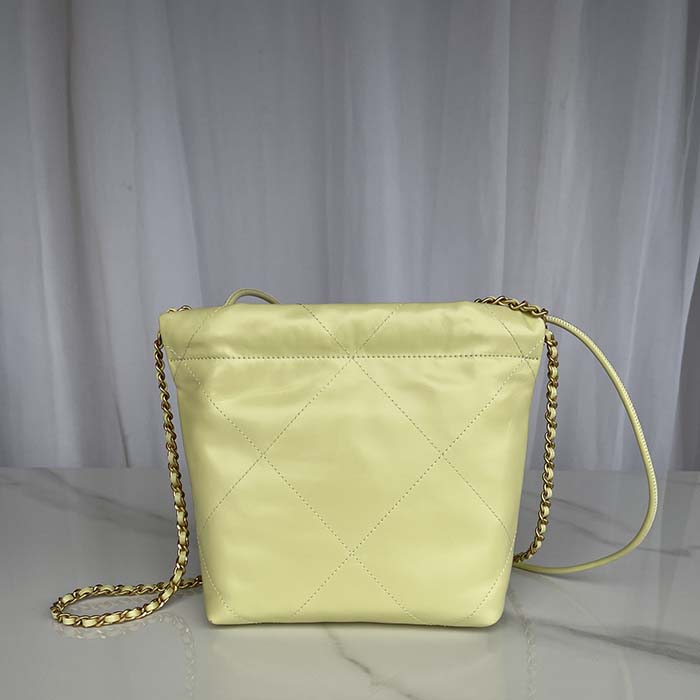 Chanel Women CC 22 Mini Handbag Shiny Calfskin Gold-Tone Metal Yellow